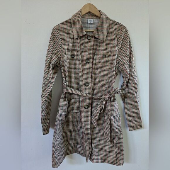 Cabi 3734 Sherlock Trench Coat Jacket Tan Multi Houndstooth Check Belt M Medium - Picture 6 of 12
